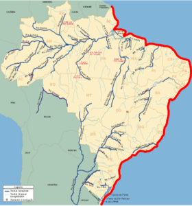 Mapa do Brasil com rotas náuticas